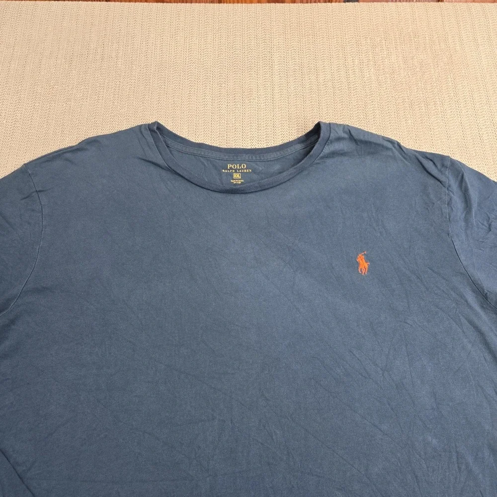 Polo Ralph Lauren Shirt Mens 2XL Blue Long Sleeve Crewneck Orange Pony Logo